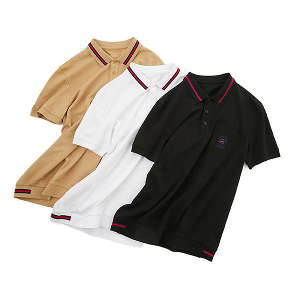 Embroidery logo personalizzato Camicie da polo di cotone bianco nero da uomo per il comfort della pelle