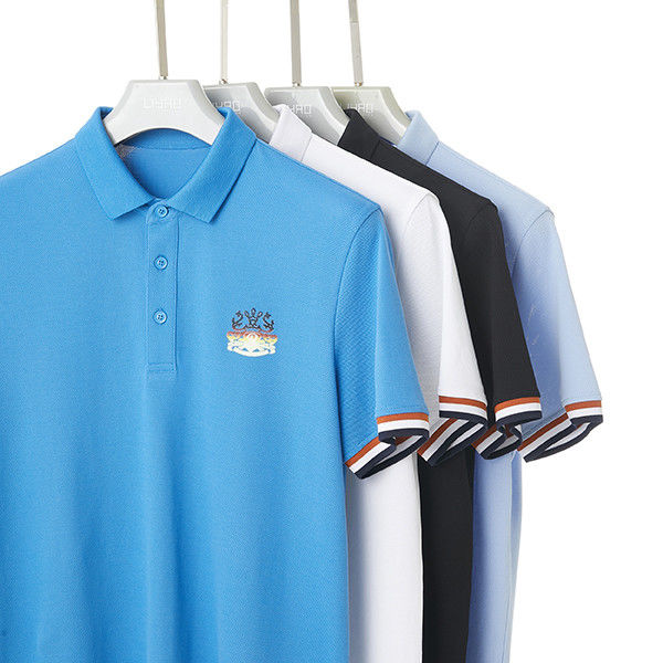 Camicie da polo da uomo a manica corta in cotone anti-pilling con colore del logo personalizzato