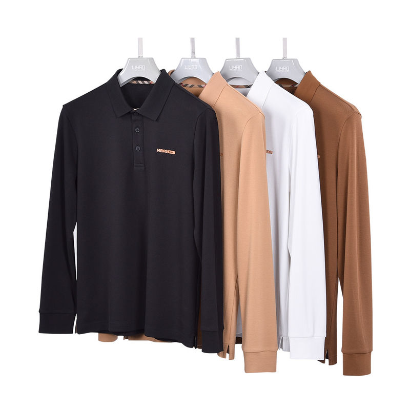 92 Polyestere 8 Spandex Camicie da polo da uomo Manica lunga Polo semplice Antirughe
