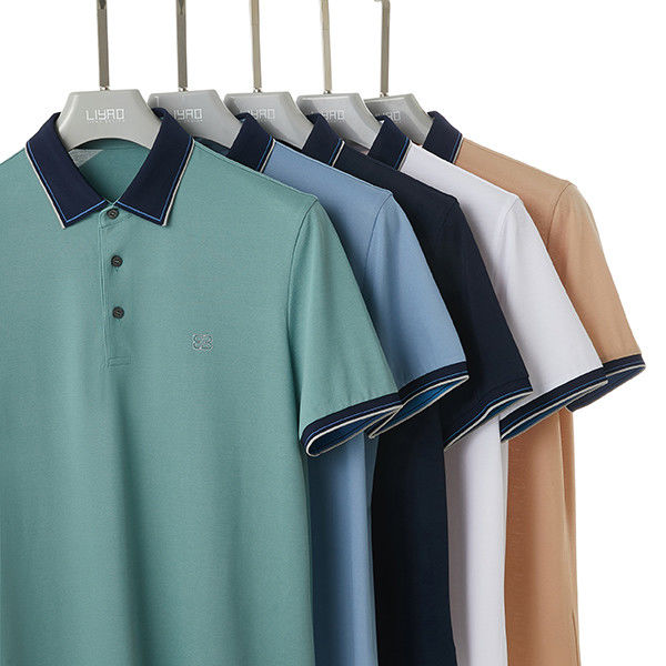 Camicia da polo da uomo a due colori con manica corta estiva in 100% cotone//95% 5% tessuto spandex