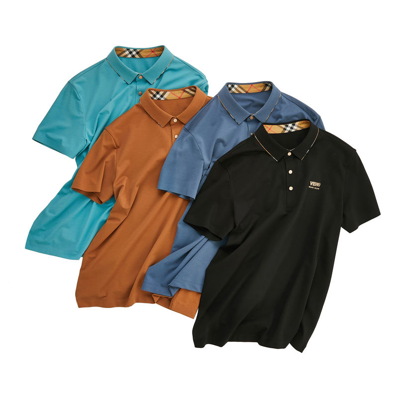 Stampa verde Camicie da polo in cotone da uomo per ufficio Uniforme a maglia