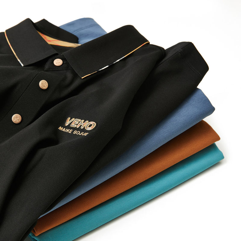 Stampa verde Camicie da polo in cotone da uomo per ufficio Uniforme a maglia