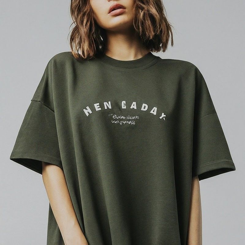 T-shirt da donna in formato grafico oversize 220 grammi con collo rotondo in tessuto a maglia
