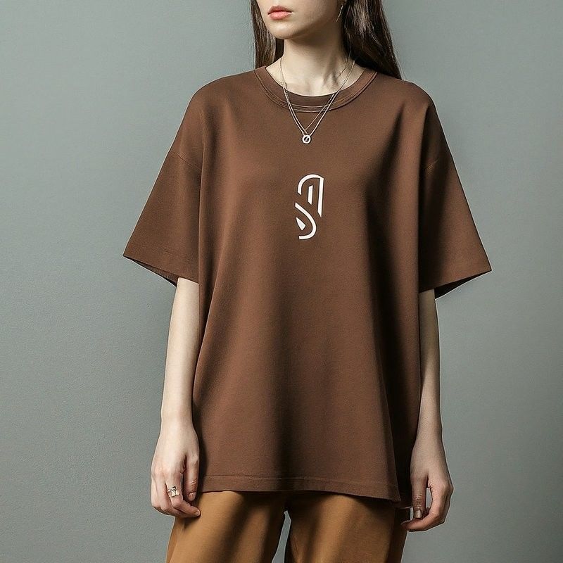 T-shirt da donna in formato grafico oversize 220 grammi con collo rotondo in tessuto a maglia