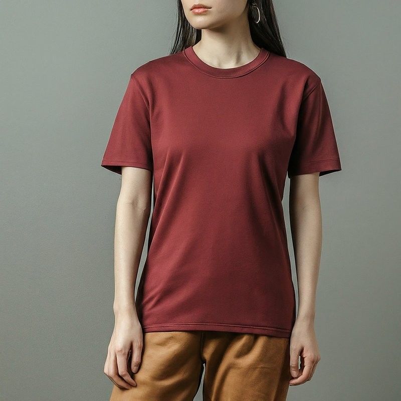 T-shirt da donna di cotone semplice anti-pillo con manica corta