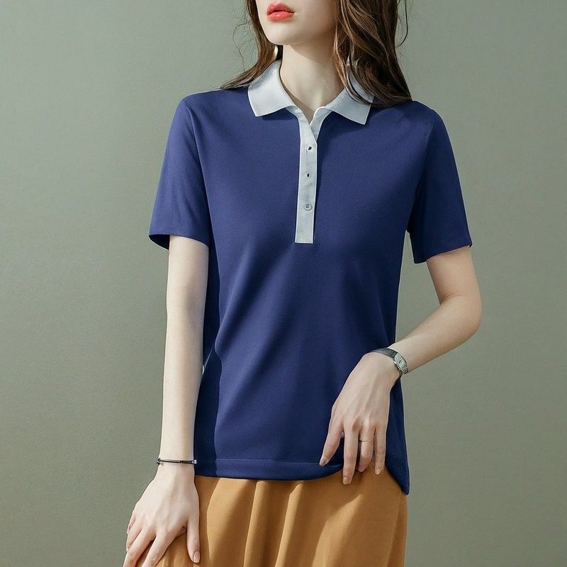 Camicie da polo da donna in cotone estivo colore personalizzato blu bianco ricamo stampa di polpa