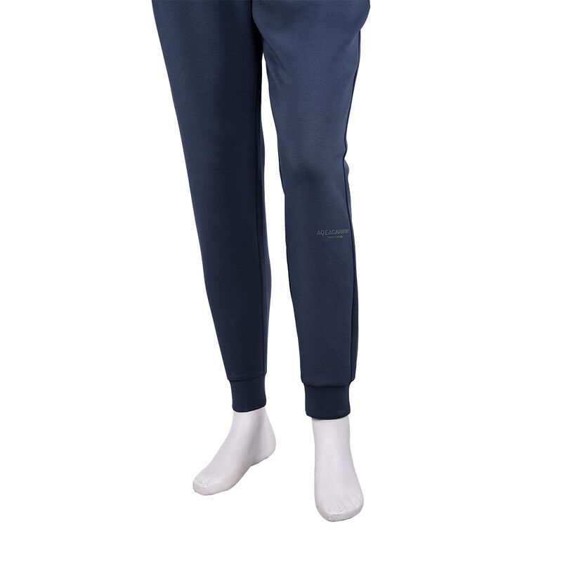 Pantaloni jogger svasati in pile tinta unita blu scuro streetwear, set felpa con cappuccio e jogger da uomo in rilievo