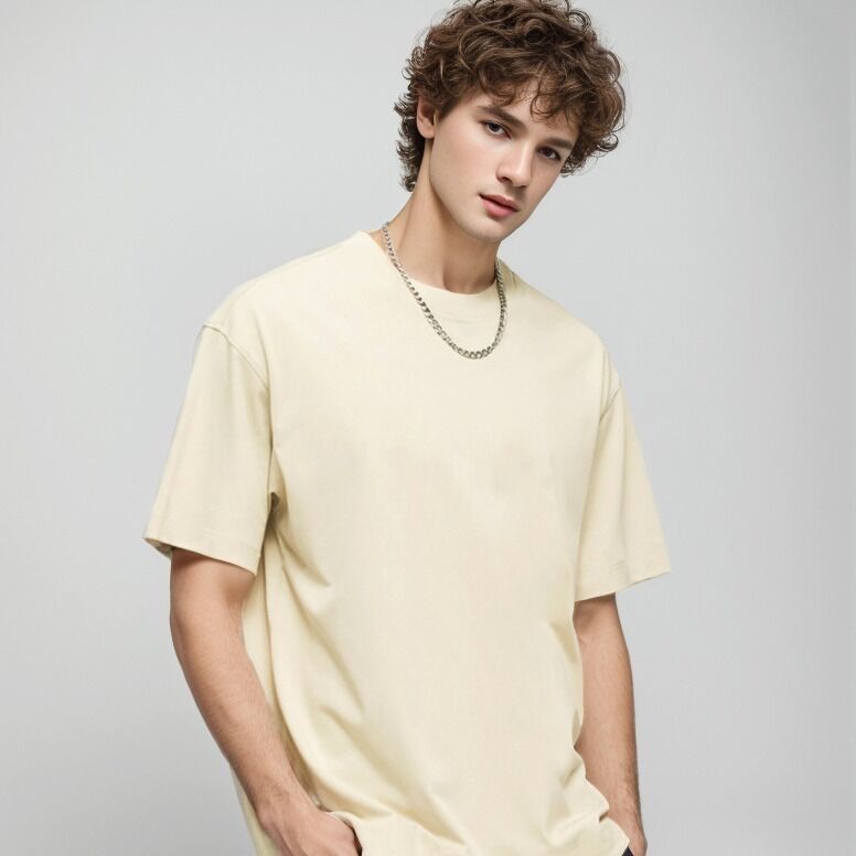 T-shirt bianca da uomo di alta qualità T-shirt da uomo con nervatura a nervatura