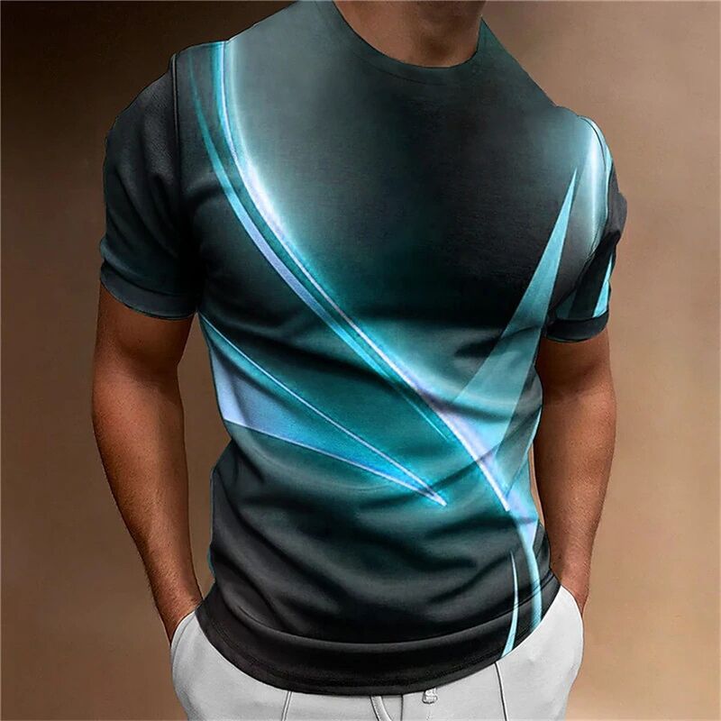 T-shirt da corsa casual da uomo con stampa digitale 3D, asciugatura rapida, morbida, colletto polo, vestibilità aderente, maniche corte, tessuto a maglia, oversize