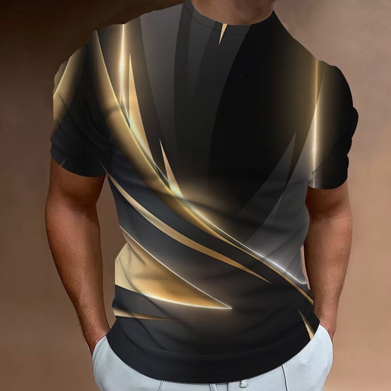 T-shirt da corsa casual da uomo con stampa digitale 3D, asciugatura rapida, morbida, colletto polo, vestibilità aderente, maniche corte, tessuto a maglia, oversize