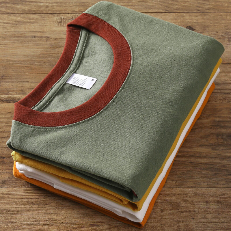 T-shirt unisex con blocchi di colore personalizzati e cuciture, pesante, alta qualità, patchwork bicolore