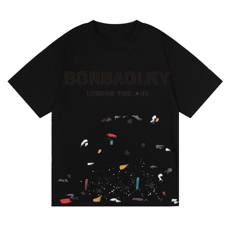 T-shirt lavato con acido per uomo su misura Galleria Abbigliamento di strada Graffiti Vernice Splash Cotone all'ingrosso Modello massello a maglia