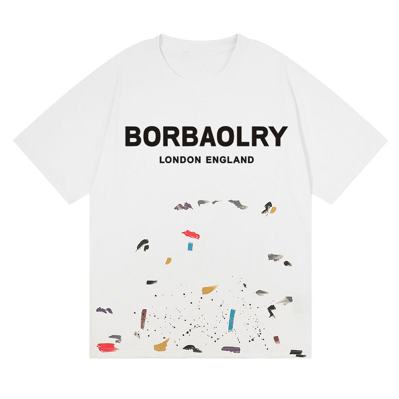 T-shirt lavato con acido per uomo su misura Galleria Abbigliamento di strada Graffiti Vernice Splash Cotone all'ingrosso Modello massello a maglia