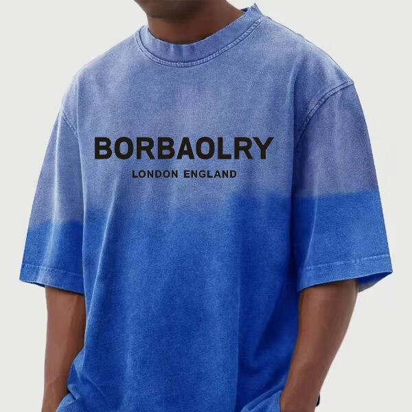 T-shirt personalizzata da uomo a maniche corte con lavaggio sfumato, top casual da uomo, abbigliamento estivo all'ingrosso