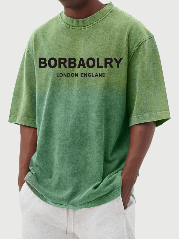 T-shirt personalizzata da uomo a maniche corte con lavaggio sfumato, top casual da uomo, abbigliamento estivo all'ingrosso