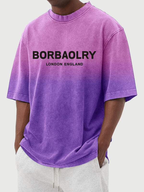 T-shirt personalizzata da uomo a maniche corte con lavaggio sfumato, top casual da uomo, abbigliamento estivo all'ingrosso