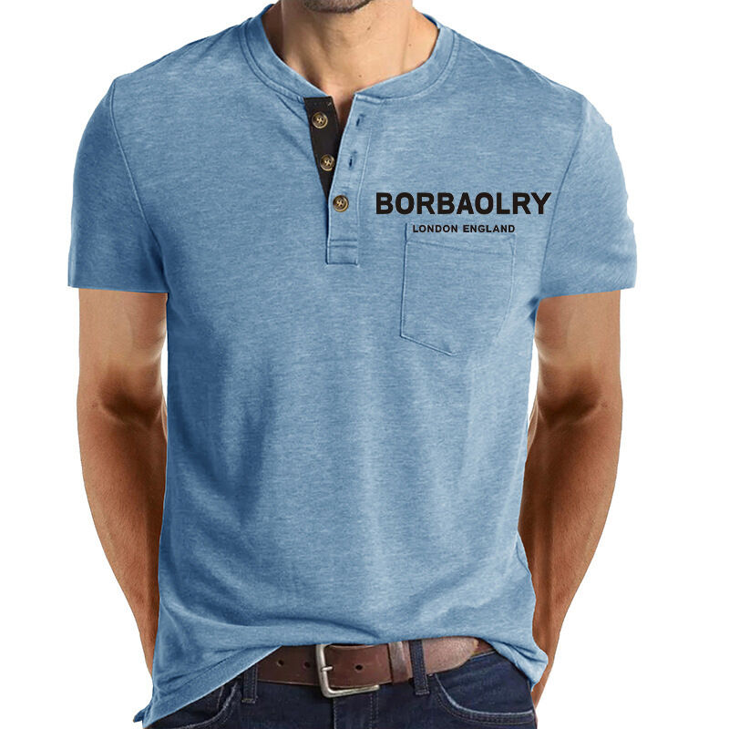 T-shirt a maniche corte più vendute, t-shirt casual in cotone personalizzabile ad asciugatura rapida con 3 bottoni per uomo