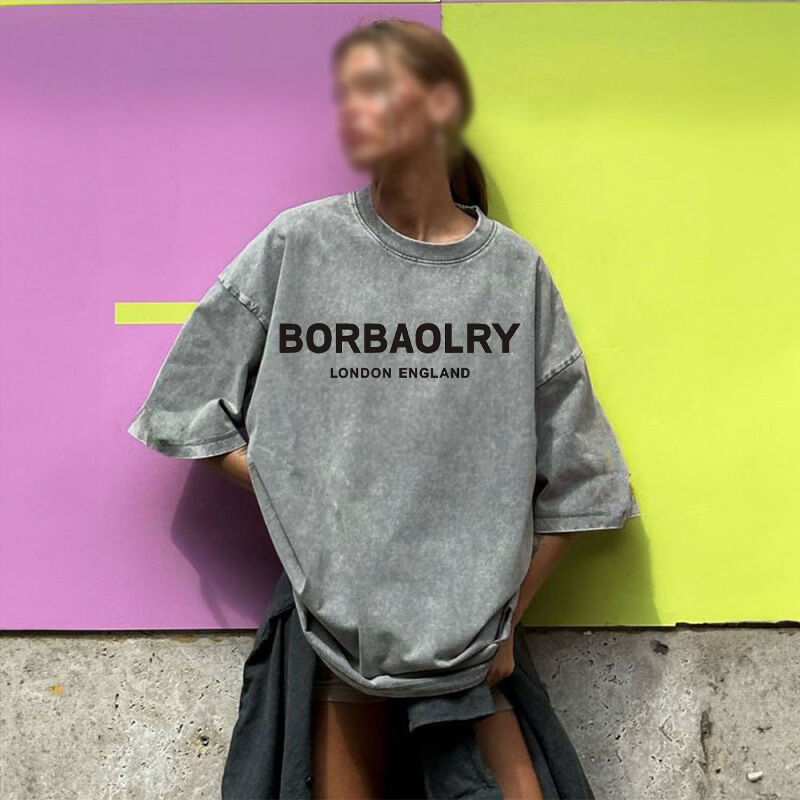 T-shirt oversize in cotone di alta qualità, tinta unita vintage, lavato, T-shirt oversize vintage pesante