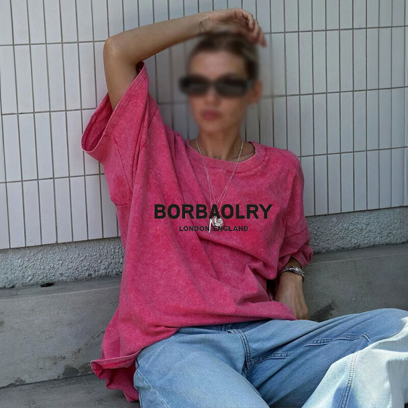 T-shirt oversize in cotone di alta qualità, tinta unita vintage, lavato, T-shirt oversize vintage pesante