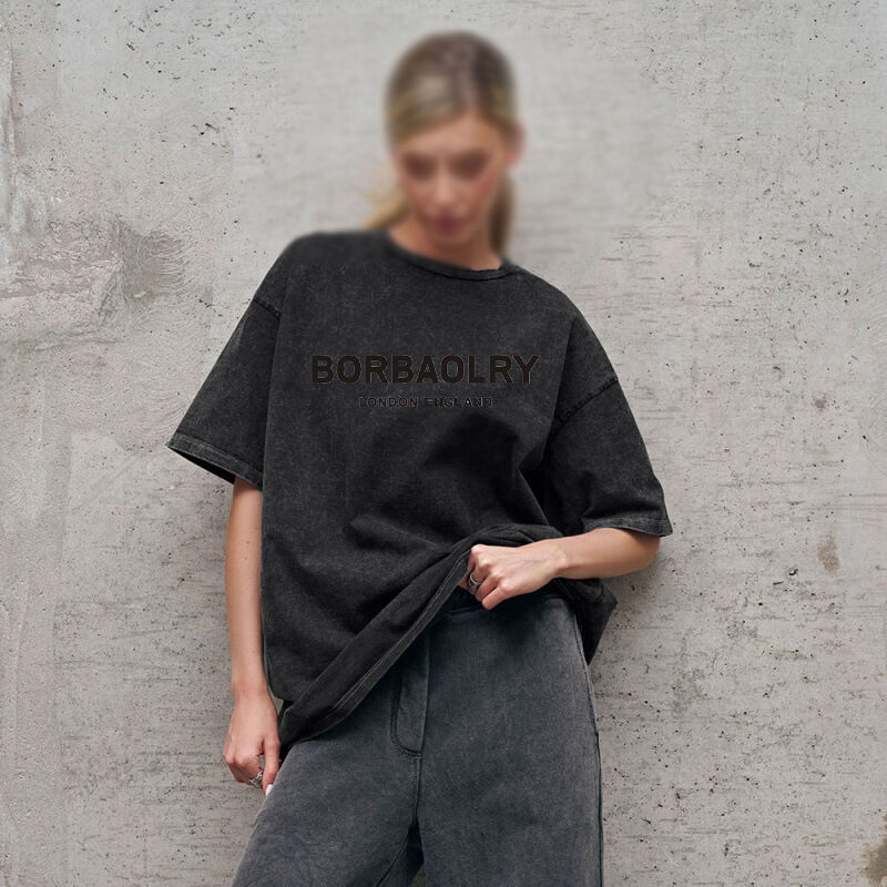 T-shirt oversize in cotone di alta qualità, tinta unita vintage, lavato, T-shirt oversize vintage pesante