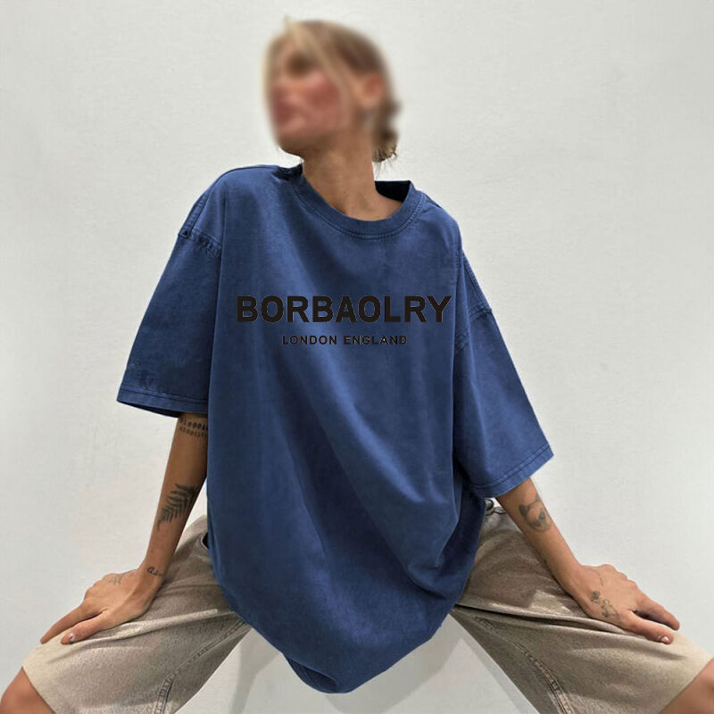 T-shirt oversize in cotone di alta qualità, tinta unita vintage, lavato, T-shirt oversize vintage pesante