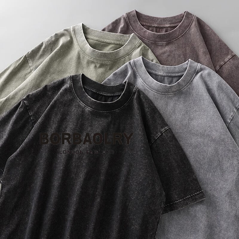 T-shirt in cotone di alta qualità con lavaggio acido personalizzato, stampa digitale minerale retrò oversize, t-shirt vintage pesante