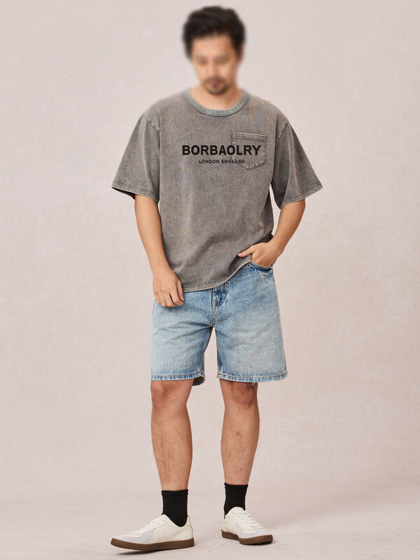 Ingrosso Unisex Lavatorio Vintage Stampa T-shirt estiva Peso pesante T-shirt maschile nero Oversize