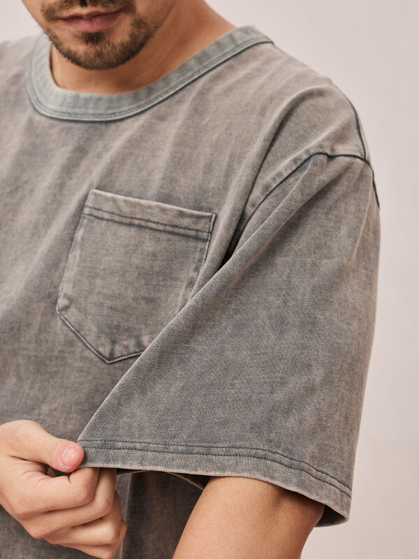 Ingrosso Unisex Lavatorio Vintage Stampa T-shirt estiva Peso pesante T-shirt maschile nero Oversize