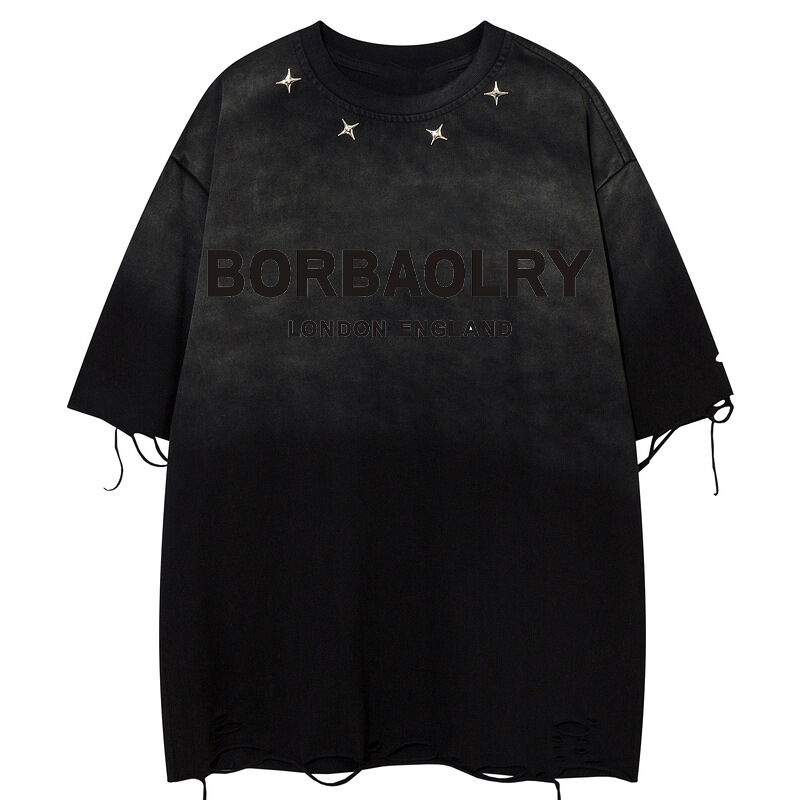 T-shirt oversize vintage effetto lavato, stile street, con bottoni decorativi, tinta unita, sportiva, manica corta da uomo