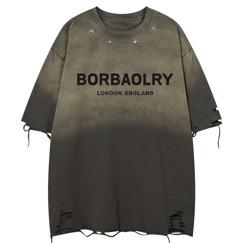 T-shirt oversize vintage effetto lavato, stile street, con bottoni decorativi, tinta unita, sportiva, manica corta da uomo