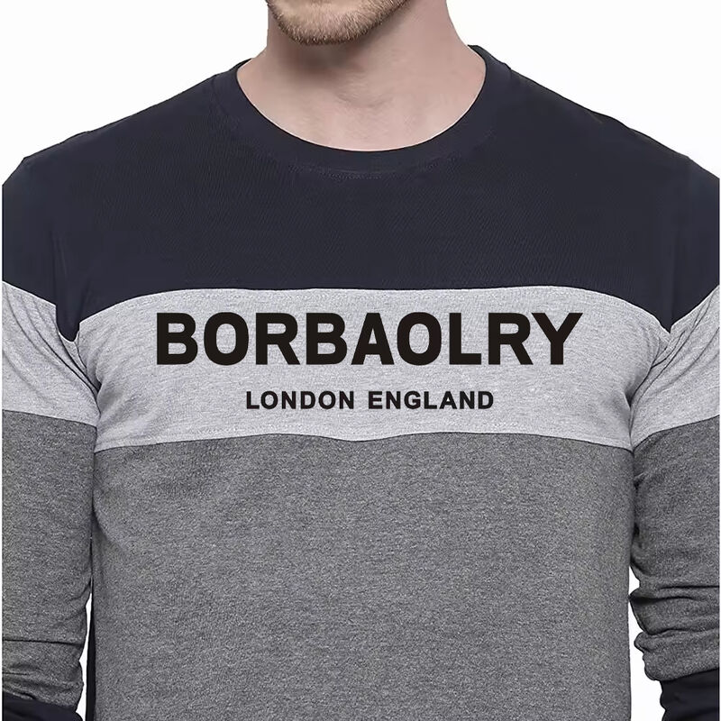 Maglietta a maniche lunghe sottile da uomo, girocollo, a blocchi di colore, taglie forti, per autunno e inverno