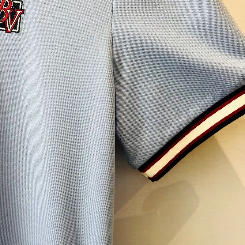 Camicia da polo blu leggero da uomo con colletto a contrasto e logo ricamato stile business-casual Camicie da polo da uomo Pique