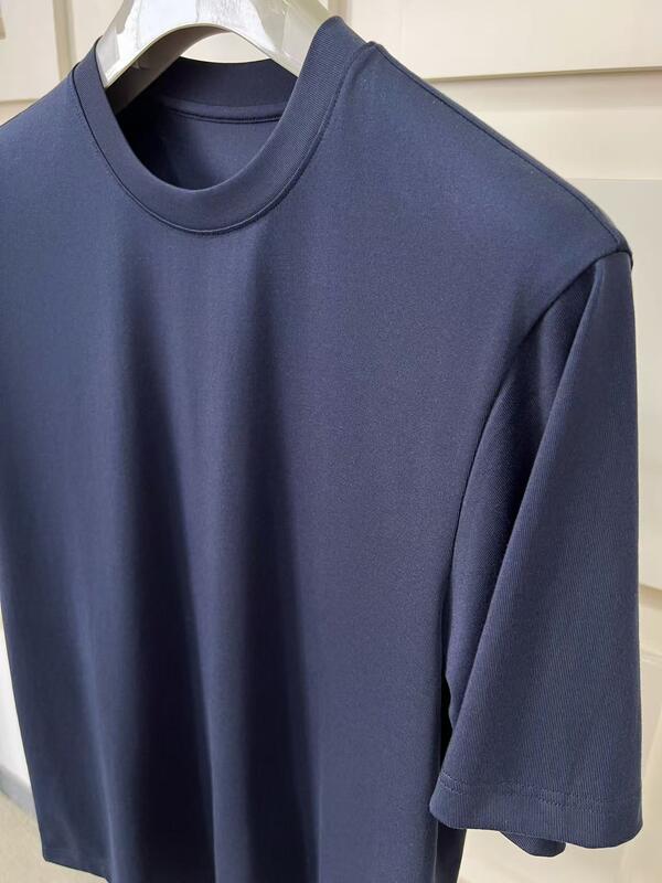 T-shirt da uomo in cotone a tinta unita con scollo rotondo e maniche corte, produzione ODM