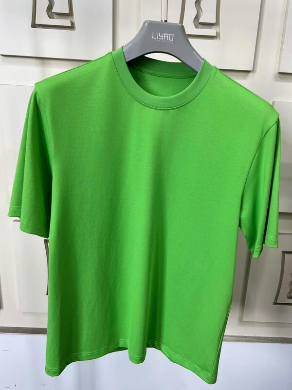 T-shirt da uomo in cotone a tinta unita con scollo rotondo e maniche corte, produzione ODM