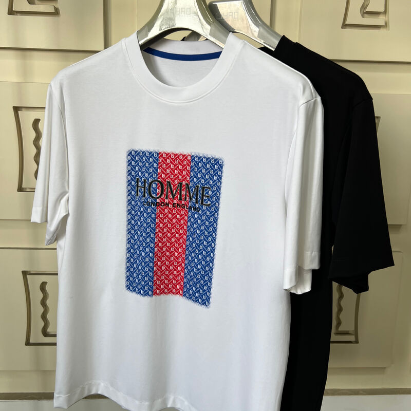 T-shirt girocollo ricamato | T-shirt girocollo di lusso con lettere e motivi 3D, produzione di maglieria da uomo