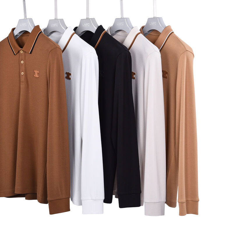 Disegno di vendita calda Anti-Pilling colore semplice Nuova polo a manica lunga Contrasto Collare Disegno Logo personalizzato