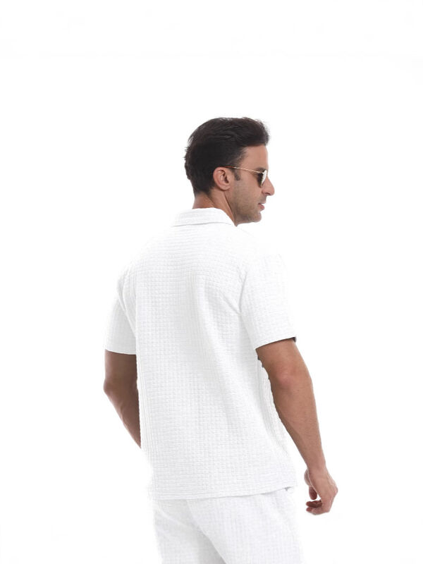 Polo personalizzata in misto poliestere elasticizzato con zip, Polo waffle premium da uomo