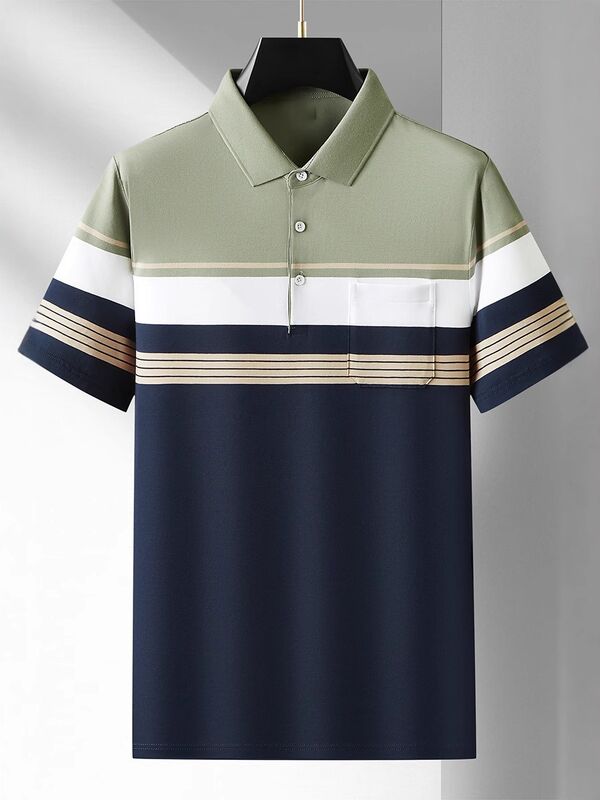 Camicia da lavoro estiva a maniche corte T-shirt da uomo con lappello sottile Tendenza casual