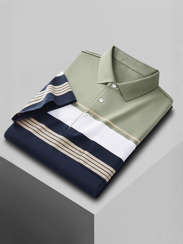 Camicia da lavoro estiva a maniche corte T-shirt da uomo con lappello sottile Tendenza casual