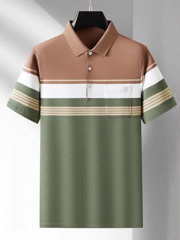 Camicia da lavoro estiva a maniche corte T-shirt da uomo con lappello sottile Tendenza casual