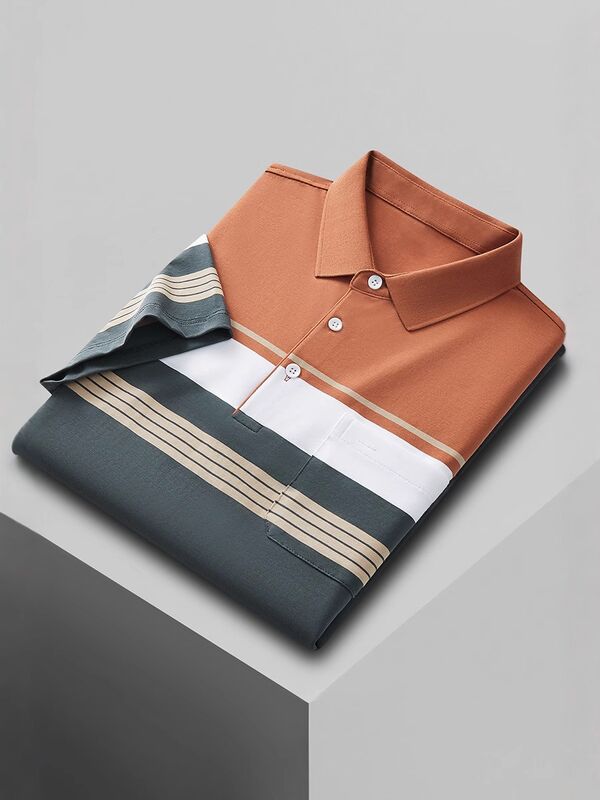 Camicia da lavoro estiva a maniche corte T-shirt da uomo con lappello sottile Tendenza casual