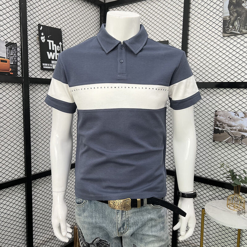Camicia da uomo a maniche corte con colletto a contrasto di colore, adatta per sport all'aria aperta come golf e tennis, polo alla moda