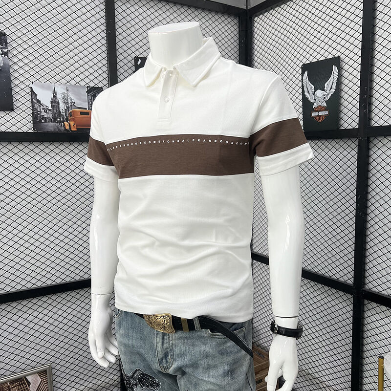 Camicia da uomo a maniche corte con colletto a contrasto di colore, adatta per sport all'aria aperta come golf e tennis, polo alla moda