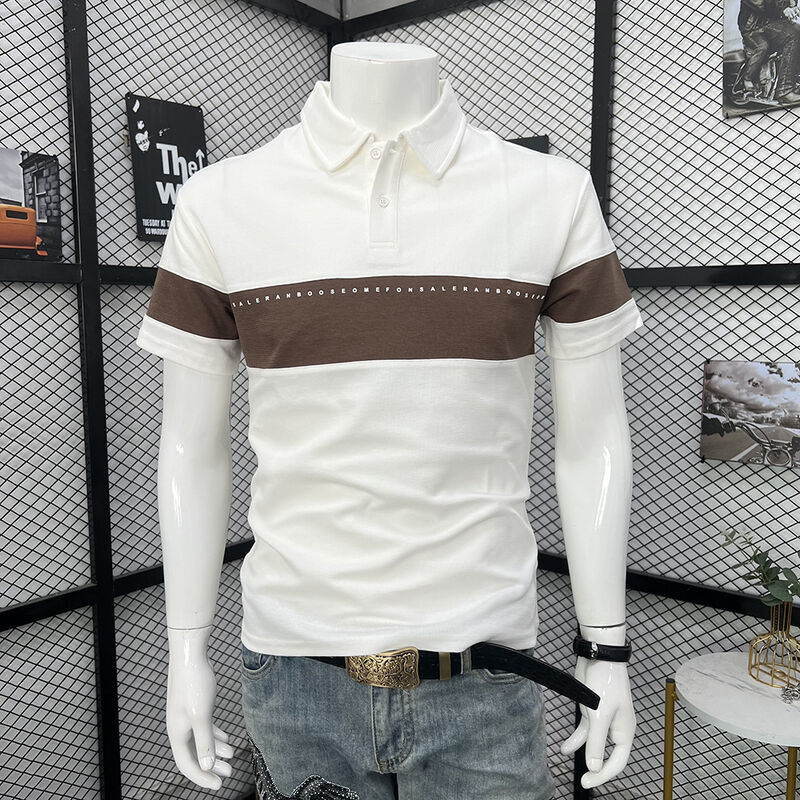 Camicia da uomo a maniche corte con colletto a contrasto di colore, adatta per sport all'aria aperta come golf e tennis, polo alla moda