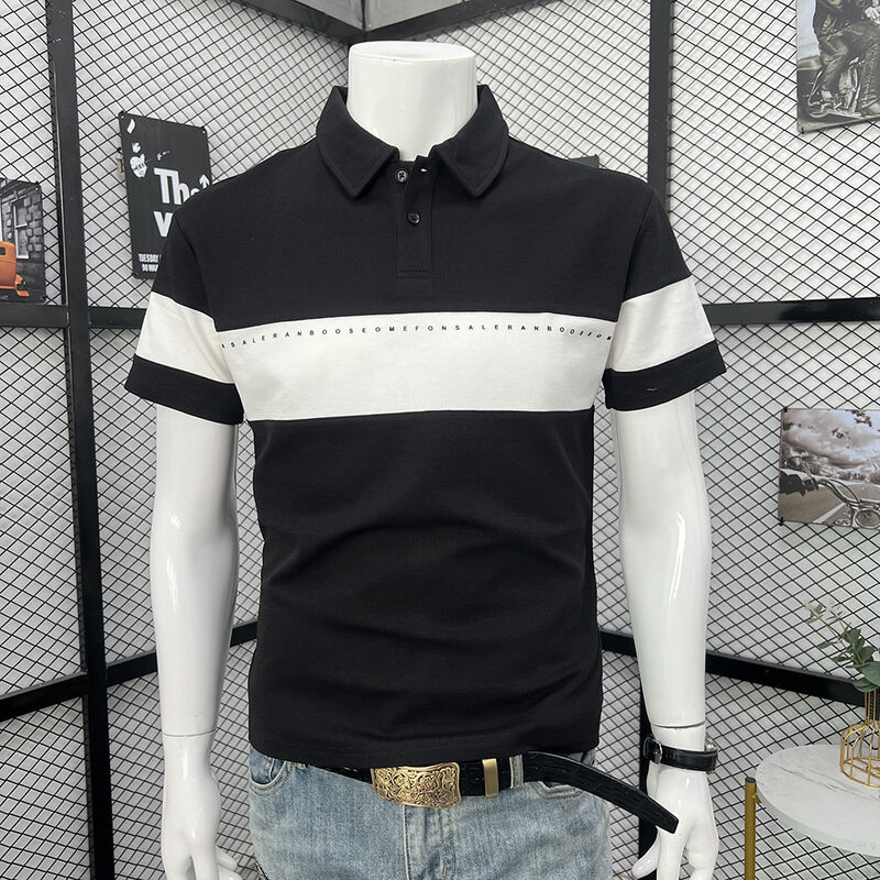Camicia da uomo a maniche corte con colletto a contrasto di colore, adatta per sport all'aria aperta come golf e tennis, polo alla moda