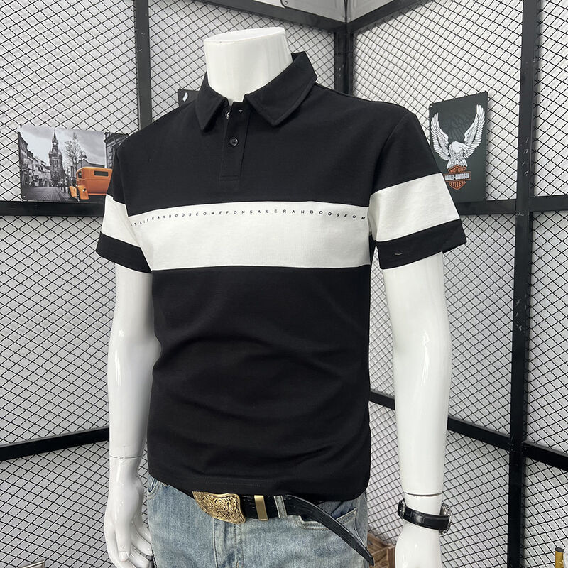 Camicia da uomo a maniche corte con colletto a contrasto di colore, adatta per sport all'aria aperta come golf e tennis, polo alla moda