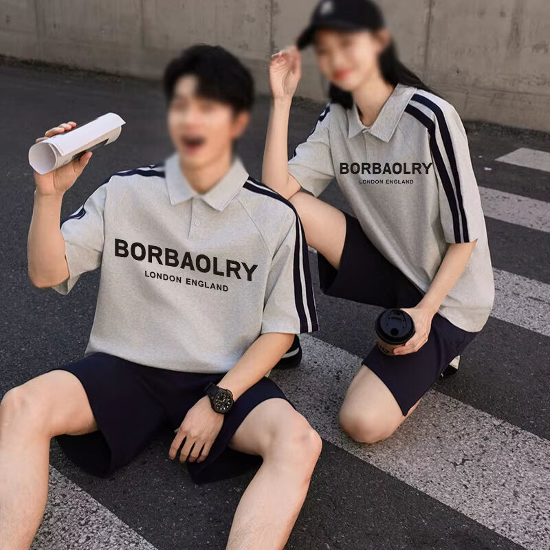 Giubbotto corto estivo da uomo per polo American High Street Style Collar Mezza manica T-shirt Lettera in maglia