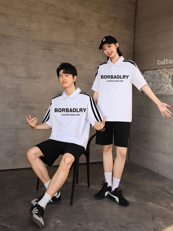 Giubbotto corto estivo da uomo per polo American High Street Style Collar Mezza manica T-shirt Lettera in maglia