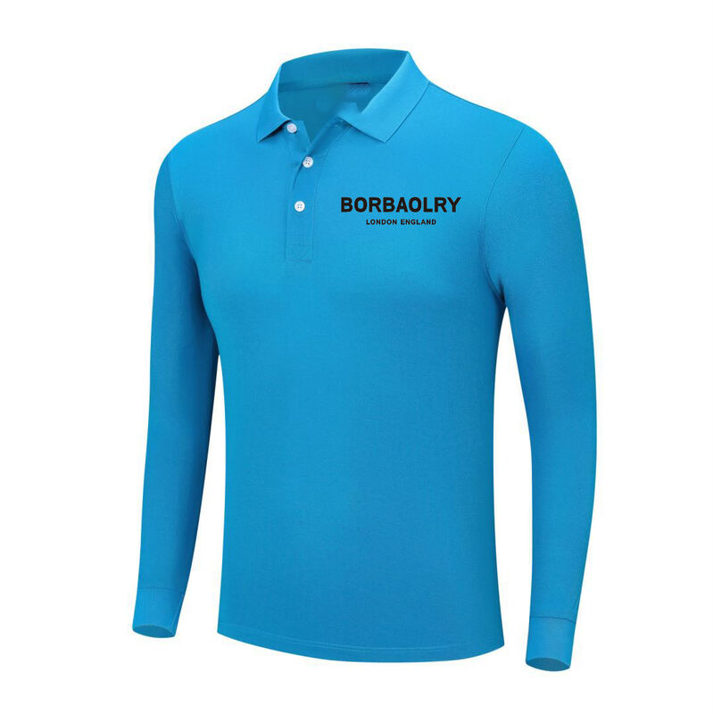 Polo personalizzate manica lunga con logo stampato e ricamato, t-shirt polo in cotone, polo da uomo a manica lunga