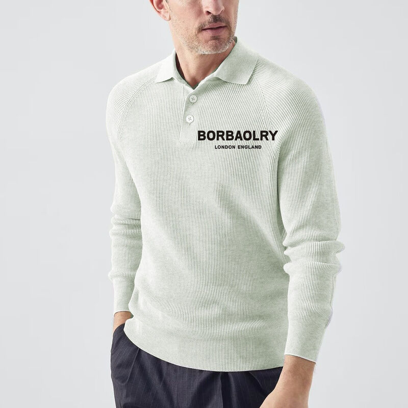 Maglione da uomo a lapel stile europeo-americano, maglione alla moda slim, maglione in maglia a maniche lunghe